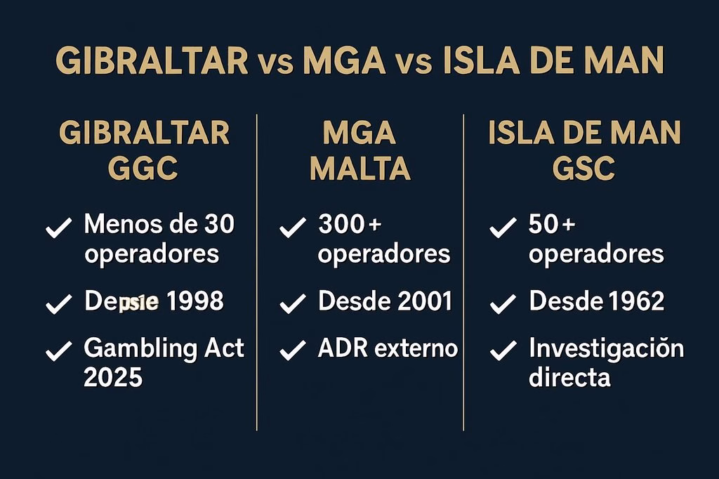 Comparativa licencias Gibraltar GGC vs MGA Malta vs Isla de Man GSC