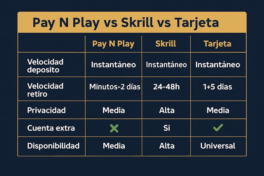Comparativa Pay N Play vs Skrill vs tarjeta en casinos online