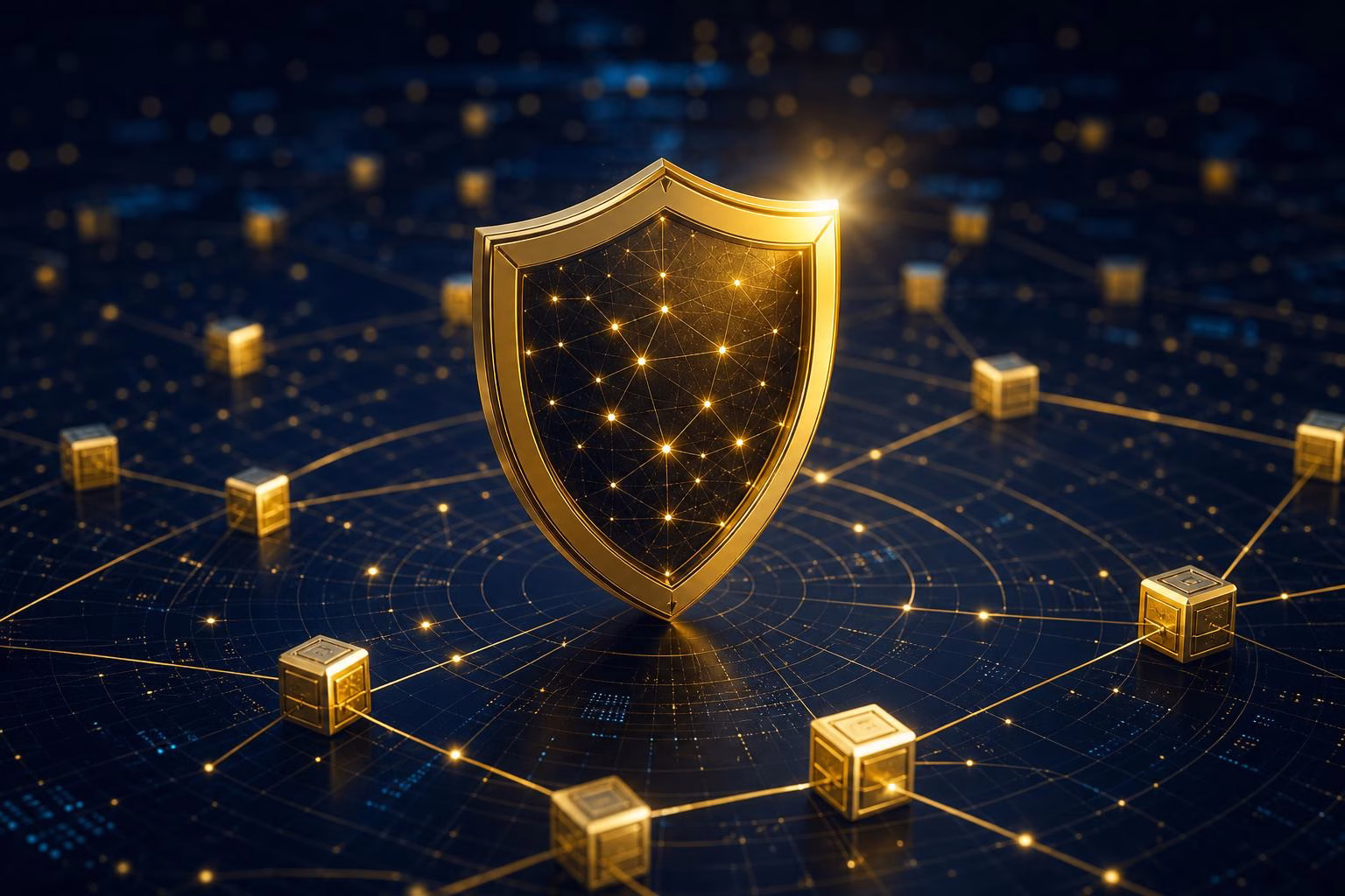 seguridad en casinos con criptomonedas 2026 — escudo la red descentralizada con red de nodos dorados